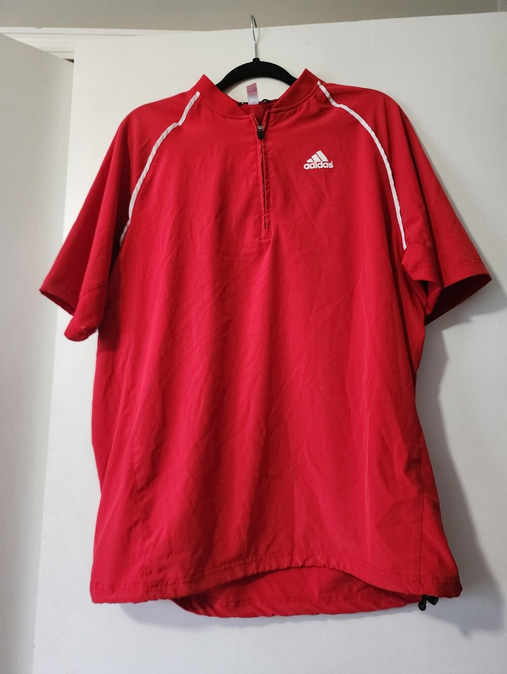 adidas Men's Red 1/4 Zip Fielders Choice Cage Jacket Pullover Shirt Medium